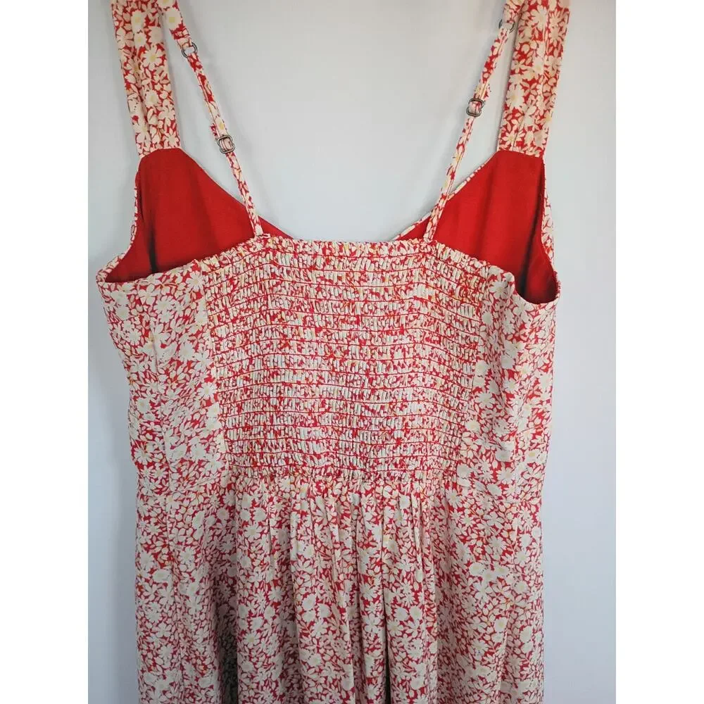 Abercrombie & Fitch Floral Sleeveless Smocked Midi‎ Dress XS Front Slit Y2K 90s